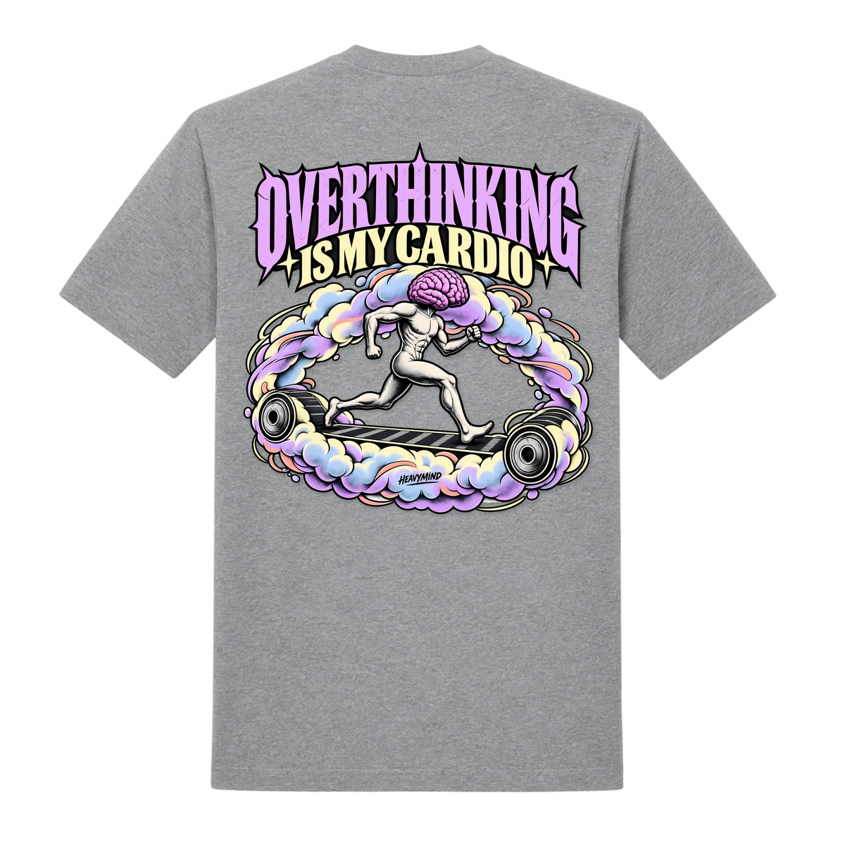 Overthinking Is My Cardio – Heavy Shirt in Grey Melange, Rückansicht | Heavy Mind