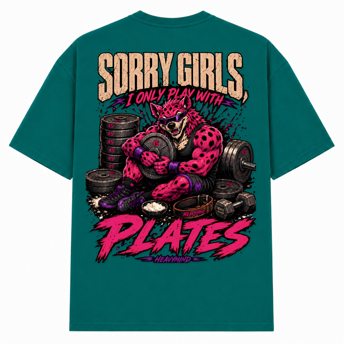 Sorry Girls, I Only Play With Plates – Oversized Tee in Green, Rückansicht | Heavy Mind