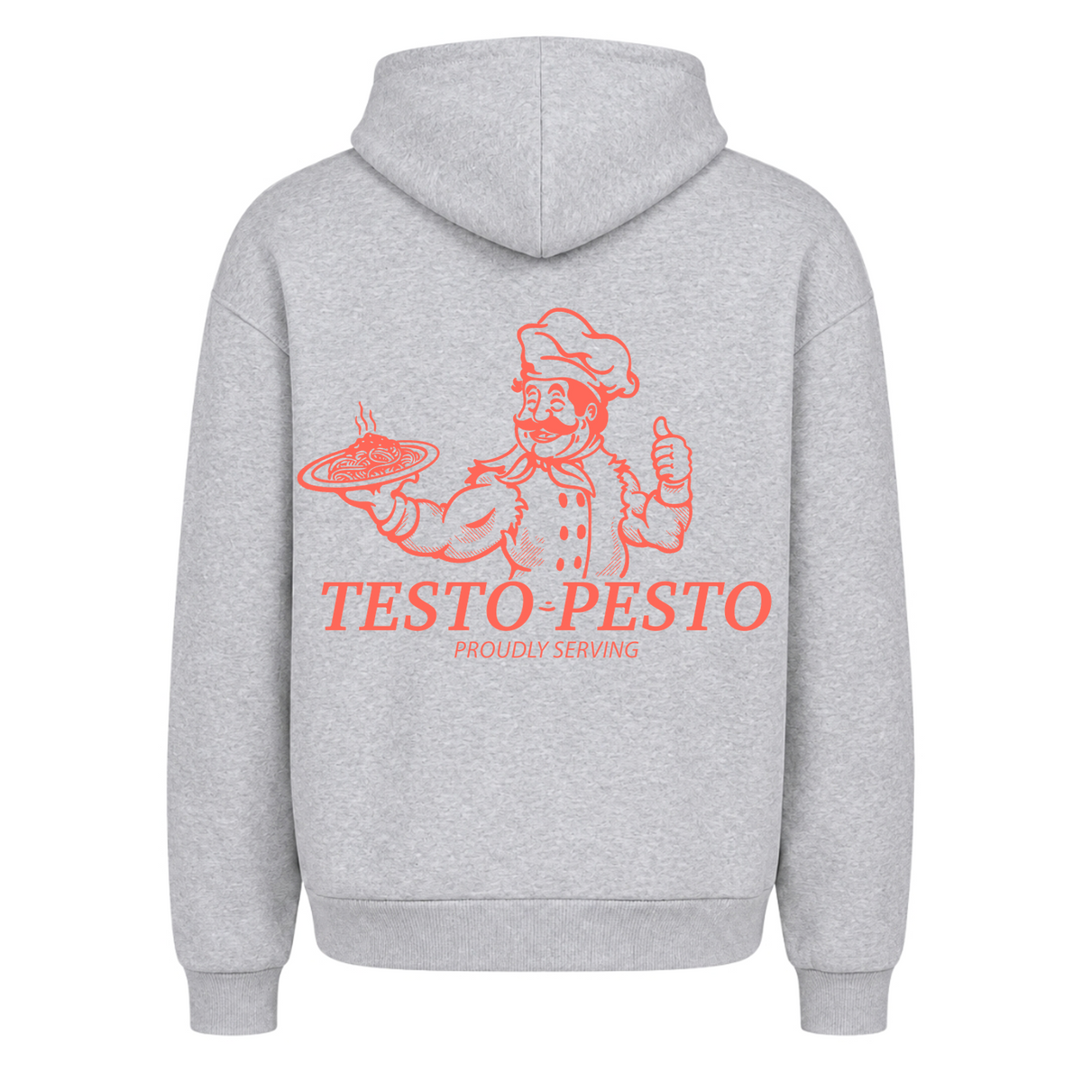 Testo Pesto – Heavy Oversized Hoodie in Heather Grey, Rückansicht | Heavy Mind