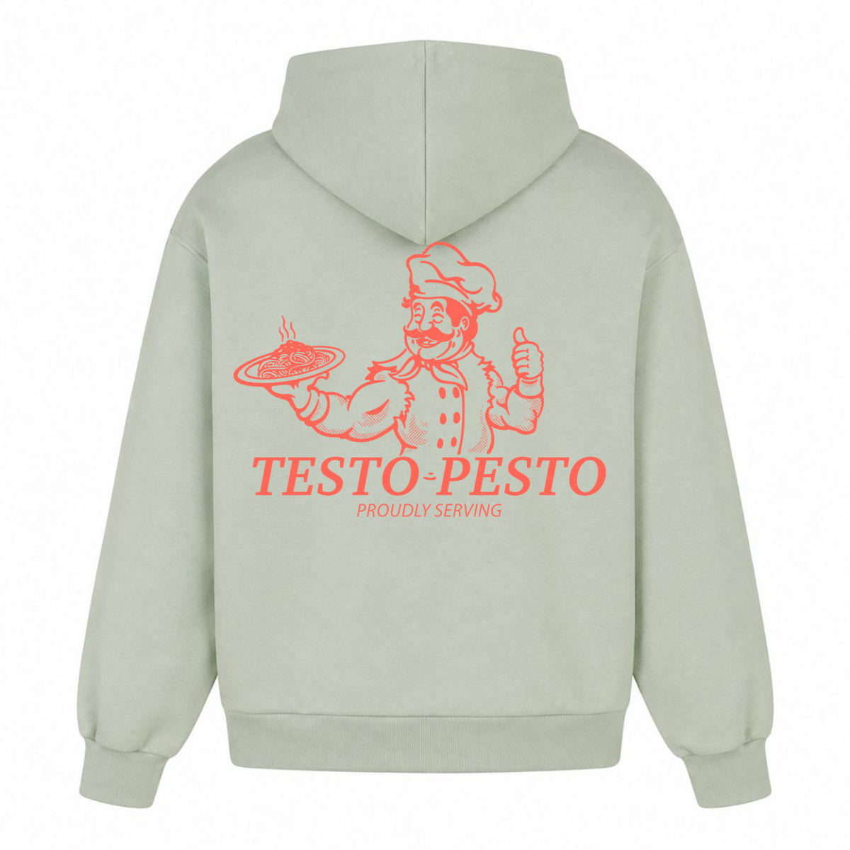 Testo Pesto – Heavy Oversized Hoodie in Light Asphalt, Rückansicht | Heavy Mind