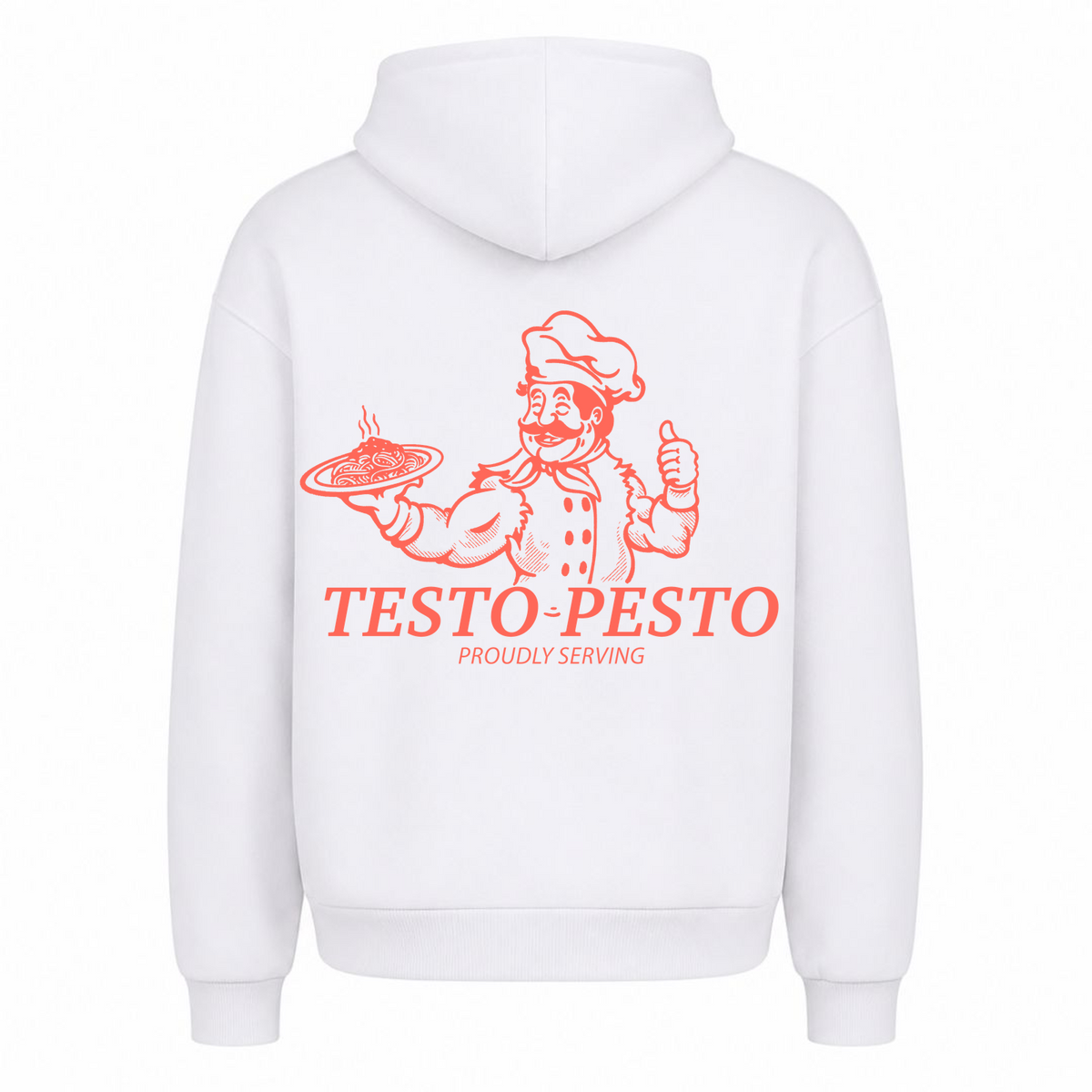 Testo Pesto – Heavy Oversized Hoodie in Weiß, Rückansicht | Heavy Mind