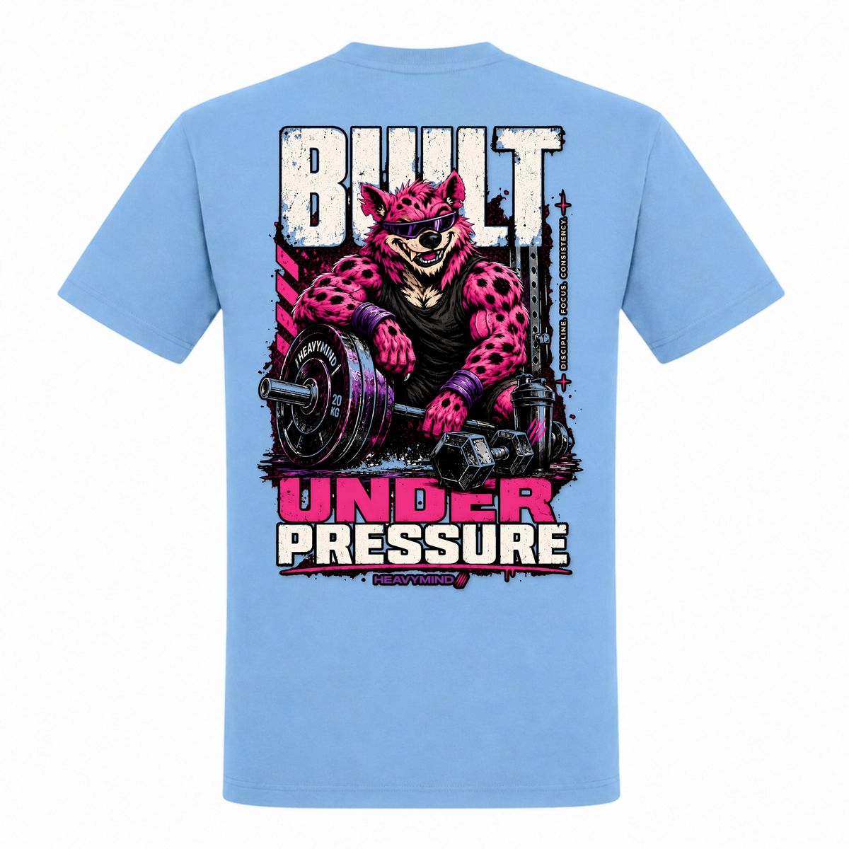 Built Under Pressure (Hyena) – Heavy Shirt in Sky Blue, Rückansicht | Heavy Mind