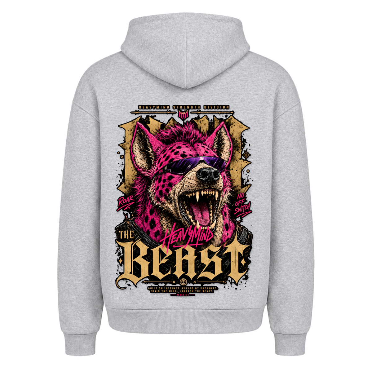 The Beast – Heavy Oversized Hoodie in Heather Grey, Rückansicht | Heavy Mind