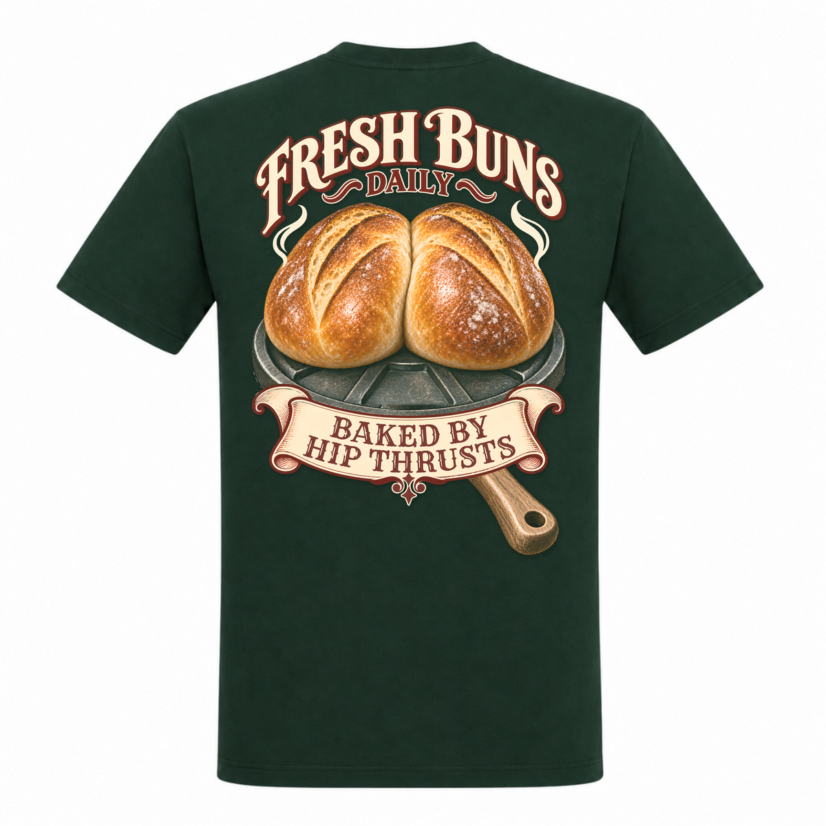 Fresh Buns Daily – Heavy Shirt in Bottle Green, Rückansicht | Heavy Mind