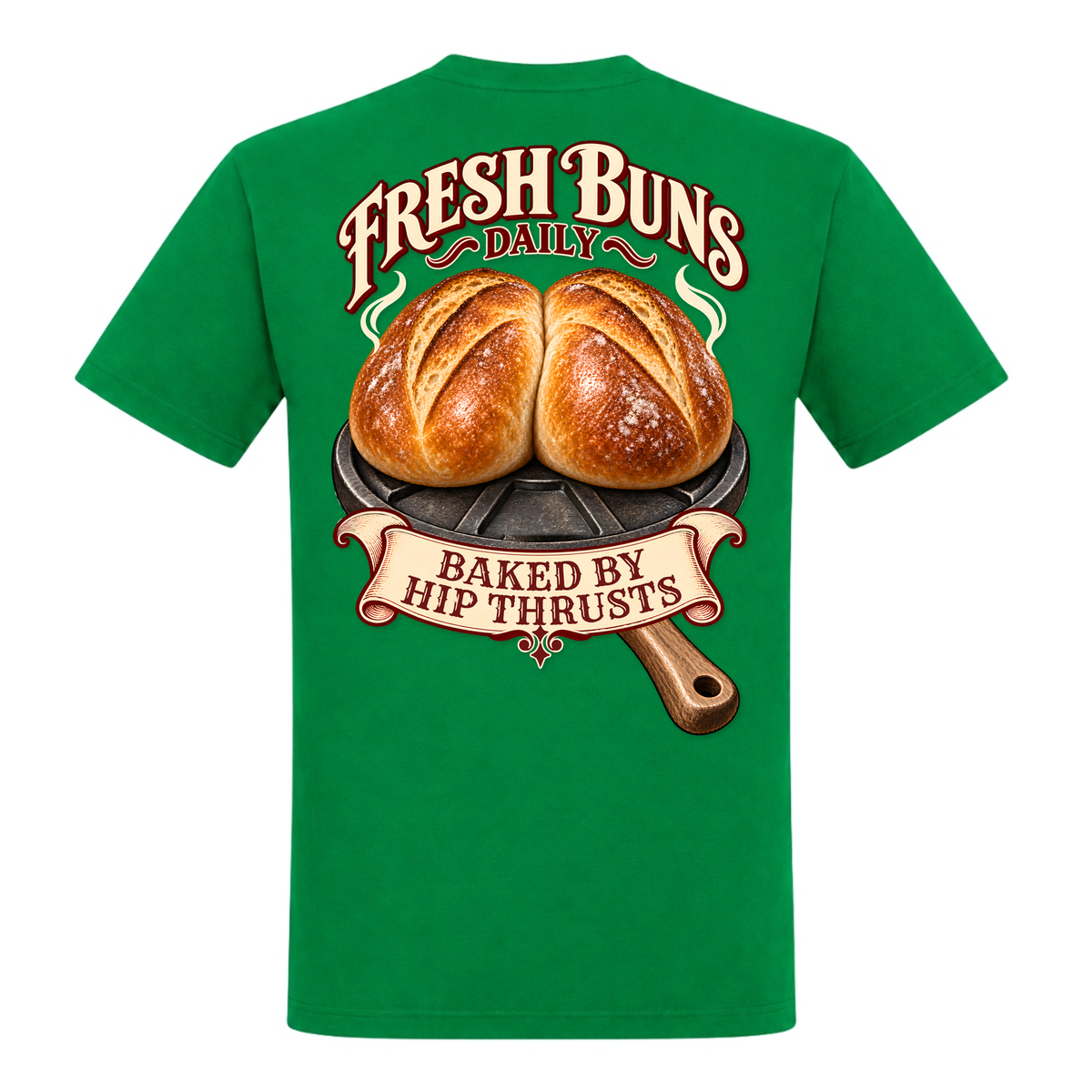 Fresh Buns Daily – Heavy Shirt in Kelly Green, Rückansicht | Heavy Mind