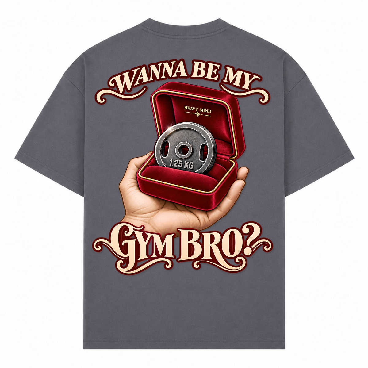 Wanna Be My Gym Bro? – Oversized Tee in Dark Grey, Rückansicht | Heavy Mind