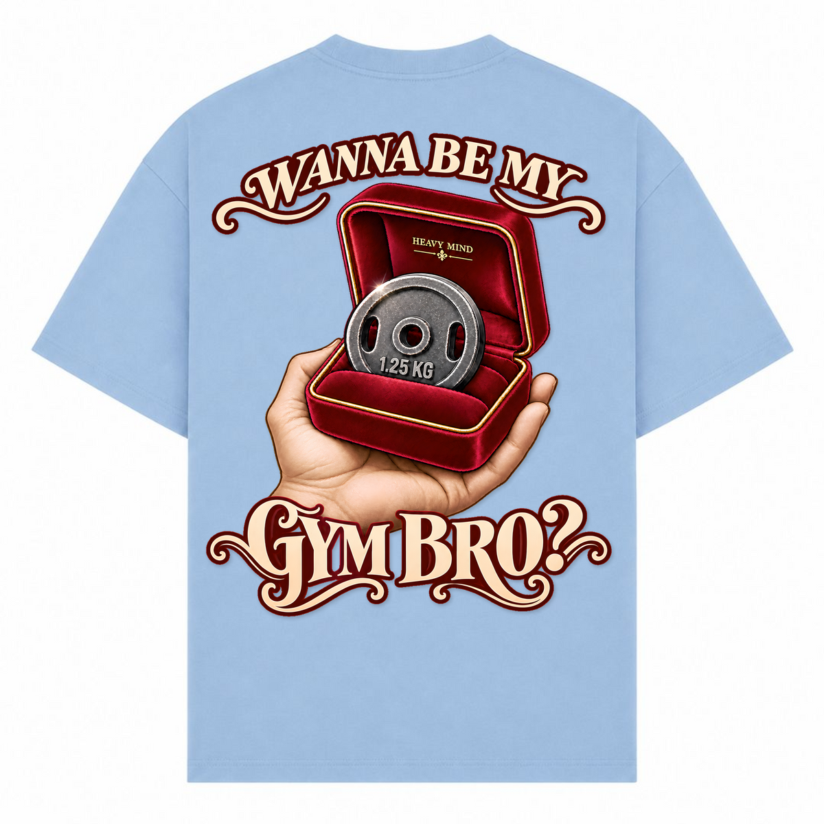 Wanna Be My Gym Bro? – Oversized Tee in Powder Blue, Rückansicht | Heavy Mind