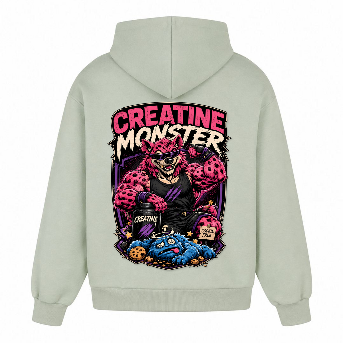 Creatine Monster – Heavy Oversized Hoodie in Light Asphalt, Rückansicht | Heavy Mind