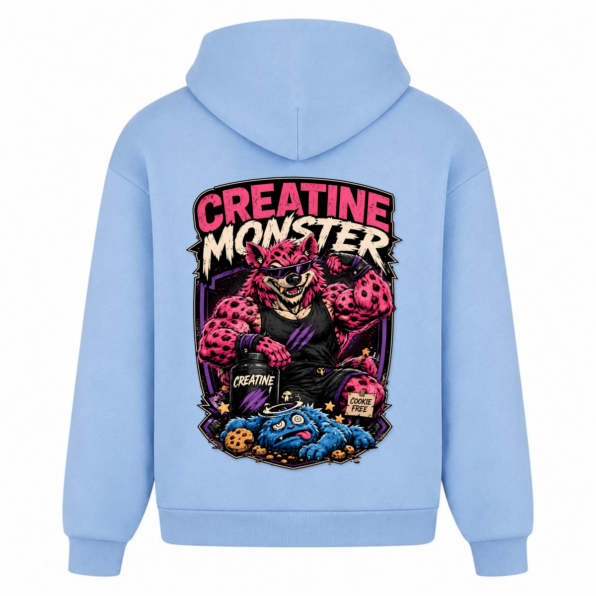 Creatine Monster – Heavy Oversized Hoodie in Powder Blue, Rückansicht | Heavy Mind
