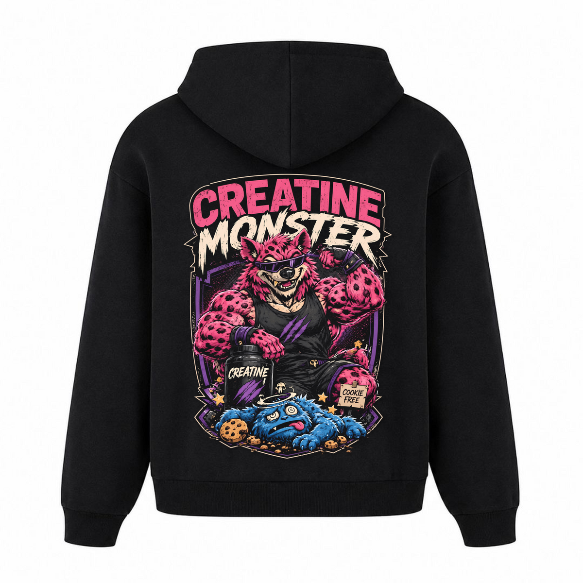 Creatine Monster – Heavy Oversized Hoodie in Schwarz, Rückansicht | Heavy Mind