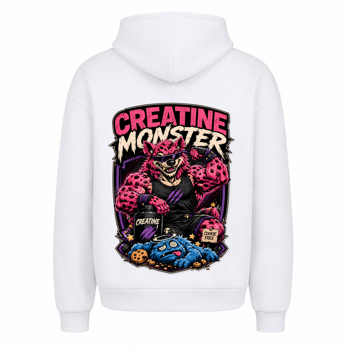 Creatine Monster – Heavy Oversized Hoodie in Weiß, Rückansicht | Heavy Mind