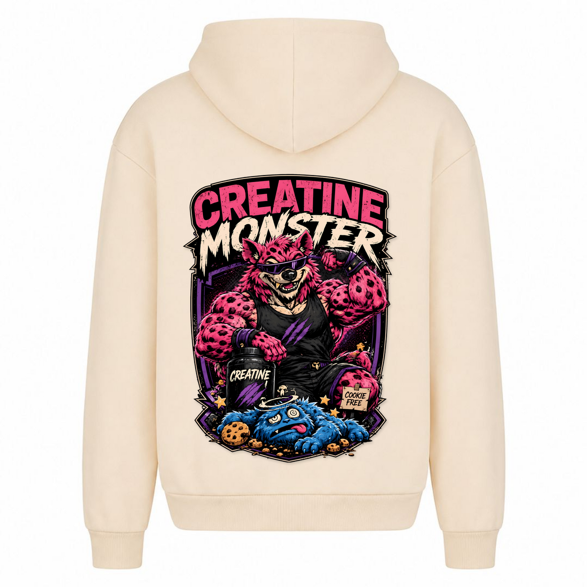 Creatine Monster – Heavy Oversized Hoodie in White Sand, Rückansicht | Heavy Mind