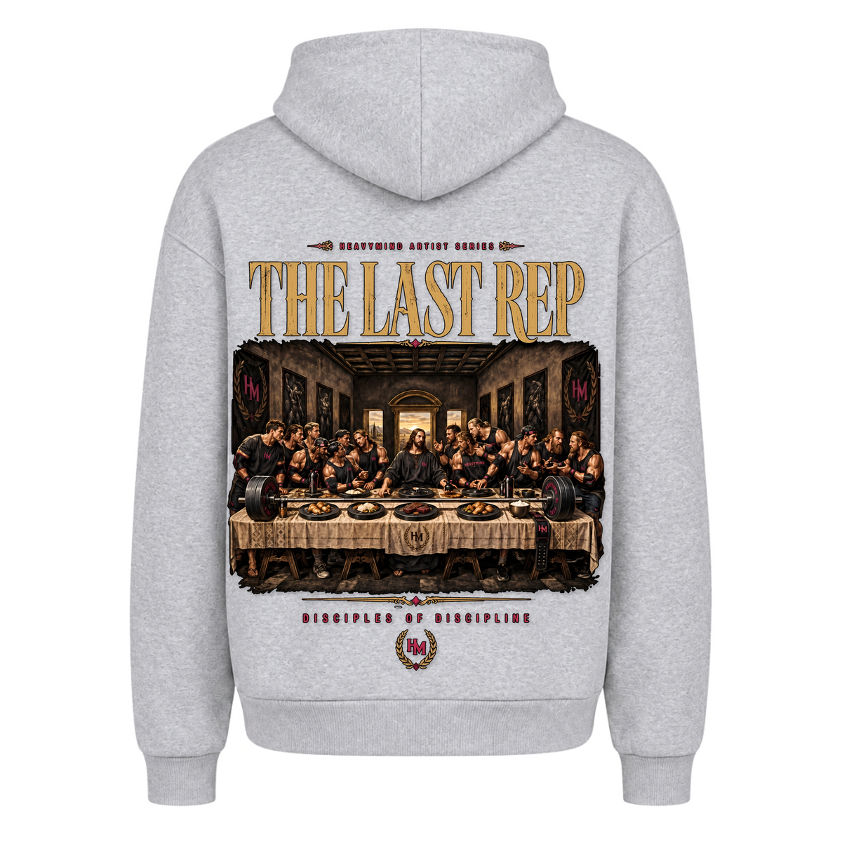 The Last Rep – Heavy Oversized Hoodie in Heather Grey, Rückansicht | Heavy Mind