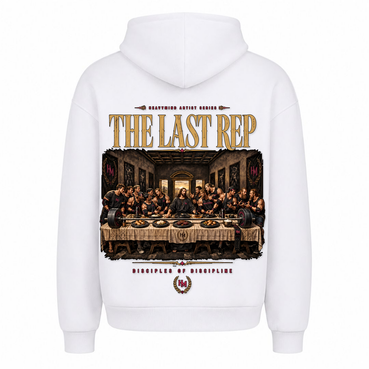 The Last Rep – Heavy Oversized Hoodie in Weiß, Rückansicht | Heavy Mind