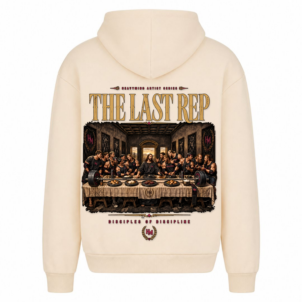 The Last Rep – Heavy Oversized Hoodie in White Sand, Rückansicht | Heavy Mind