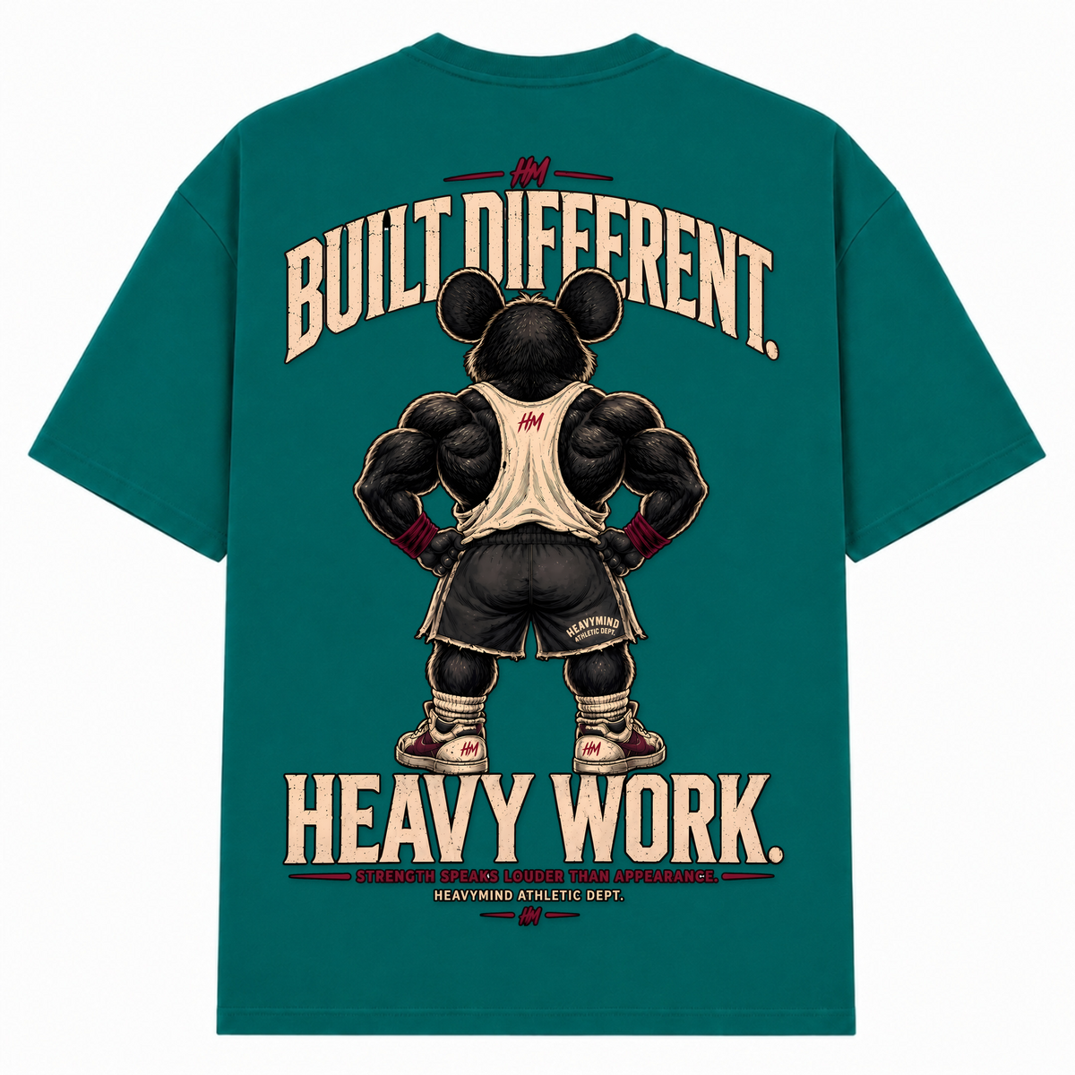 Built Different – Heavy Work – Oversized Tee in Green, Rückansicht | Heavy Mind