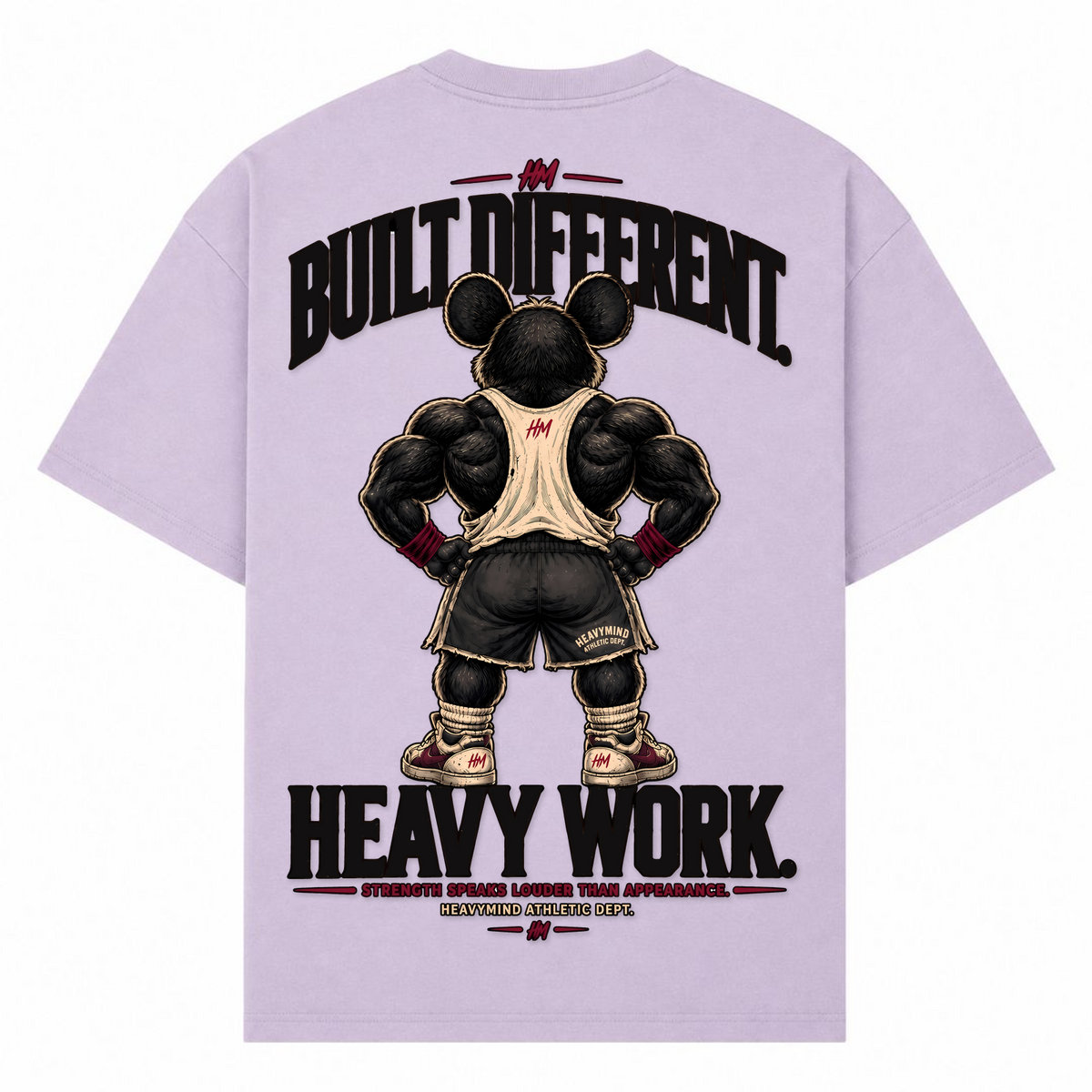 Built Different – Heavy Work – Oversized Tee in Lilac, Rückansicht | Heavy Mind