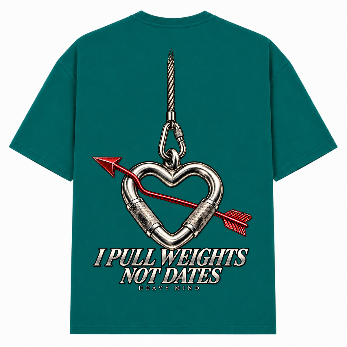 I Pull Weights Not Dates – Oversized Tee in Green, Rückansicht | Heavy Mind