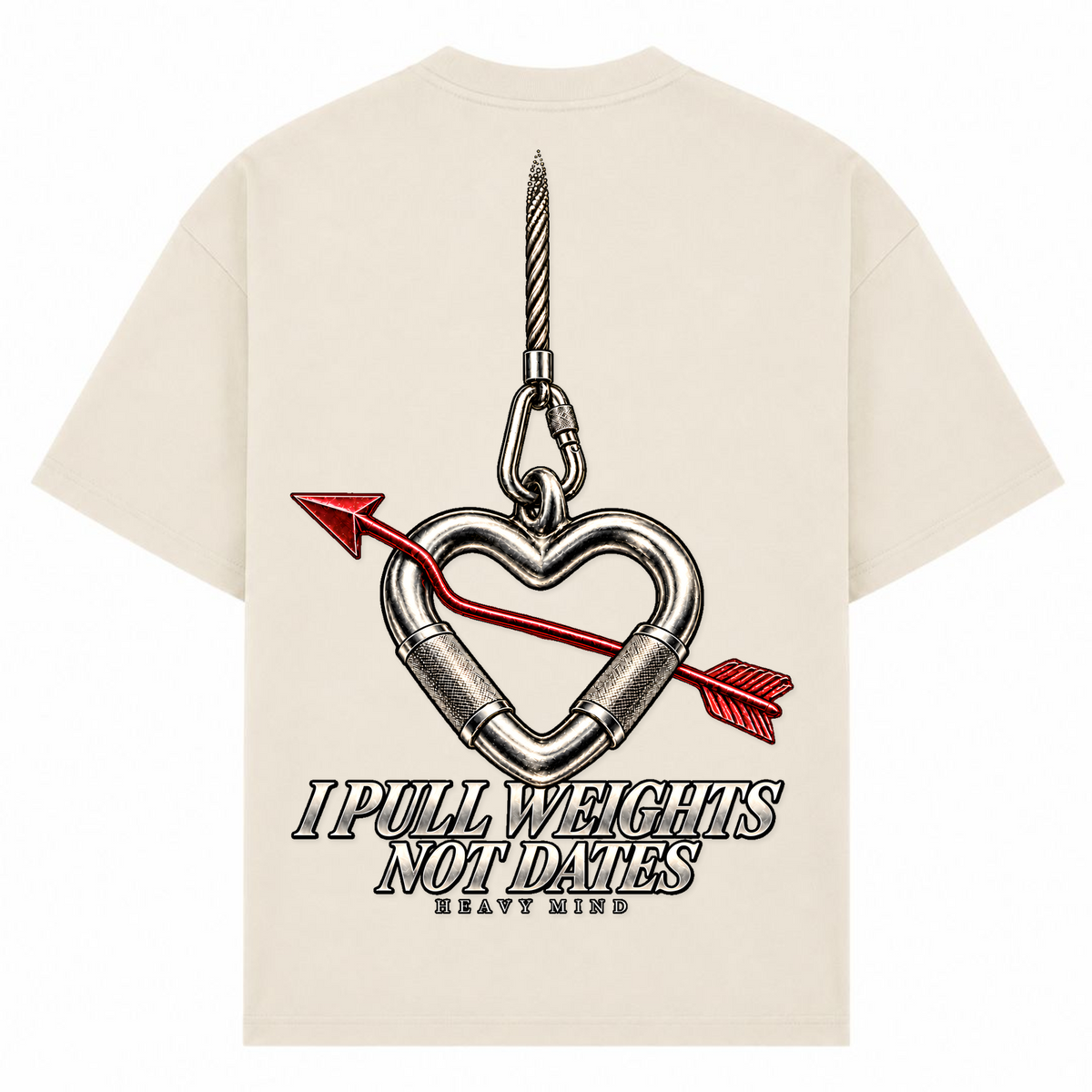 I Pull Weights Not Dates – Oversized Tee in Sand, Rückansicht | Heavy Mind