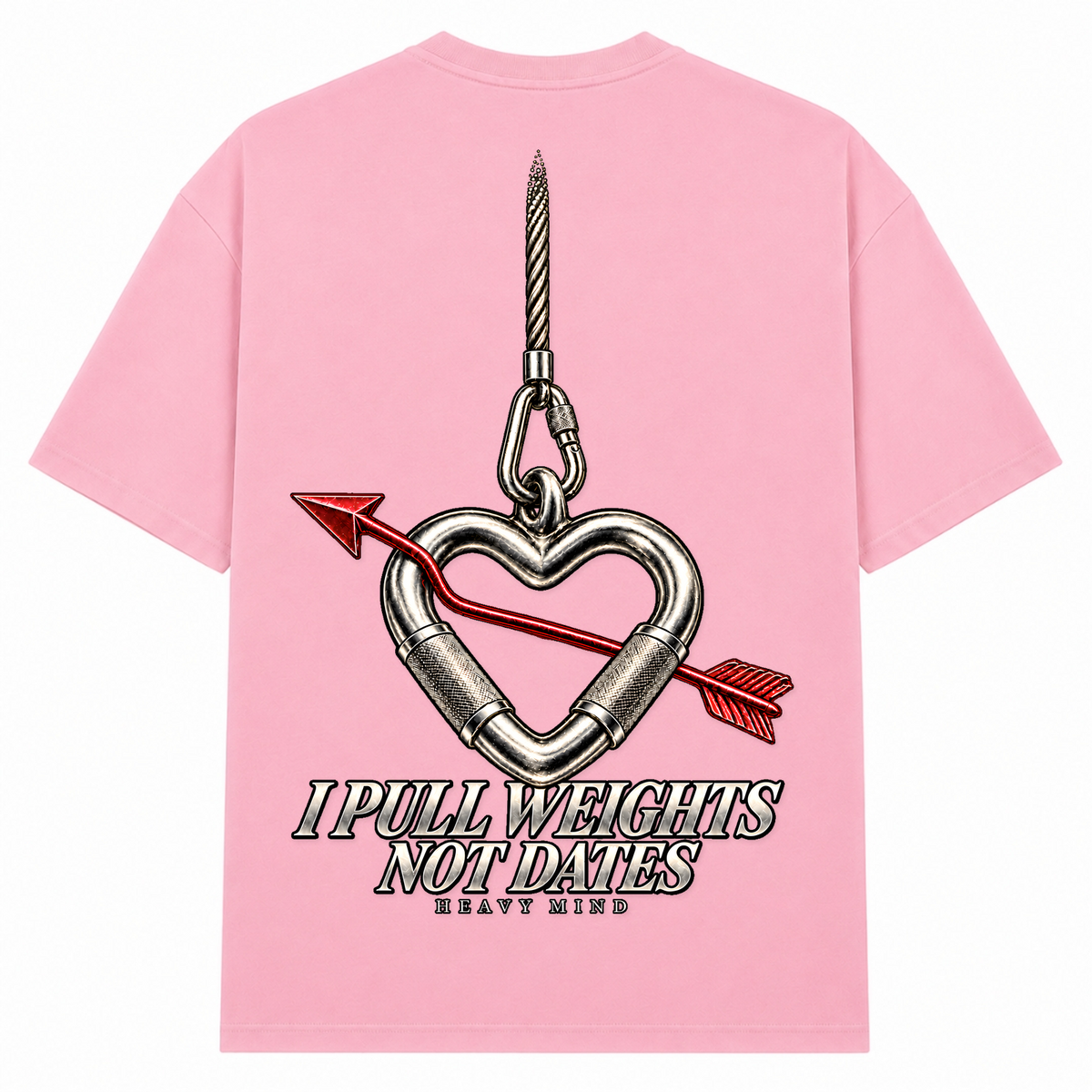 I Pull Weights Not Dates – Oversized Tee in Soft Pink, Rückansicht | Heavy Mind