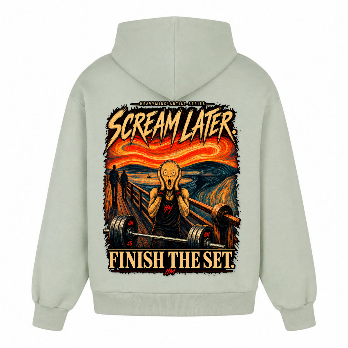 Scream Later, Finish the Set – Heavy Oversized Hoodie in Light Asphalt, Rückansicht | Heavy Mind