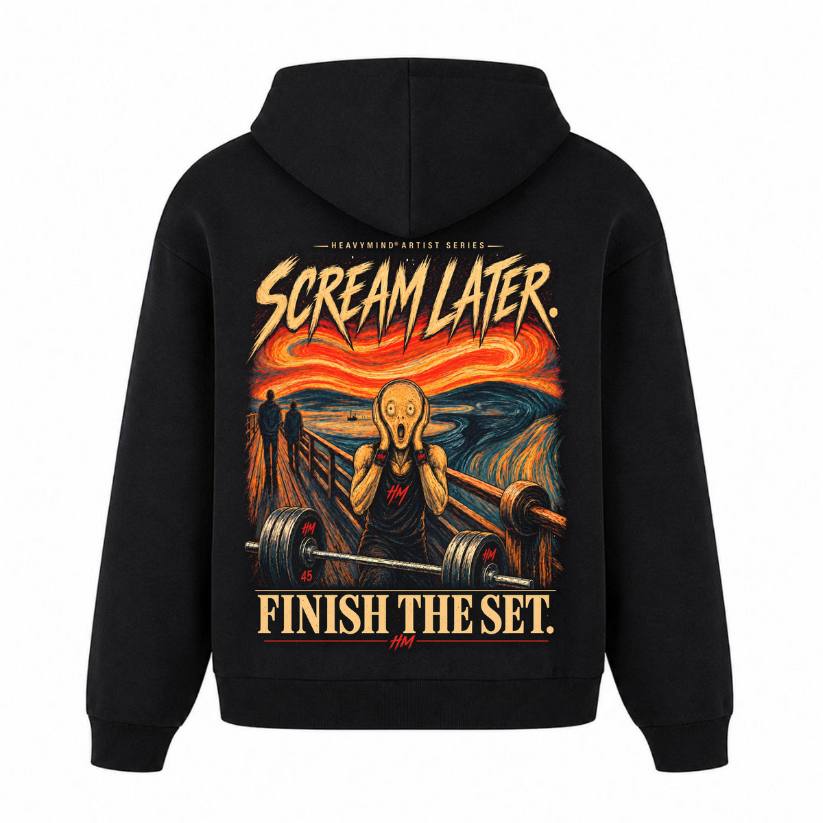 Scream Later, Finish the Set – Heavy Oversized Hoodie in Schwarz, Rückansicht | Heavy Mind