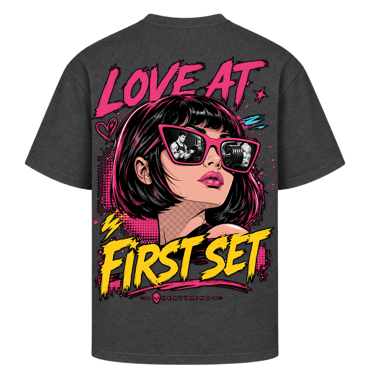 Love at First Set – Oversized Tee in Charcoal (Heather), Rückansicht | Heavy Mind
