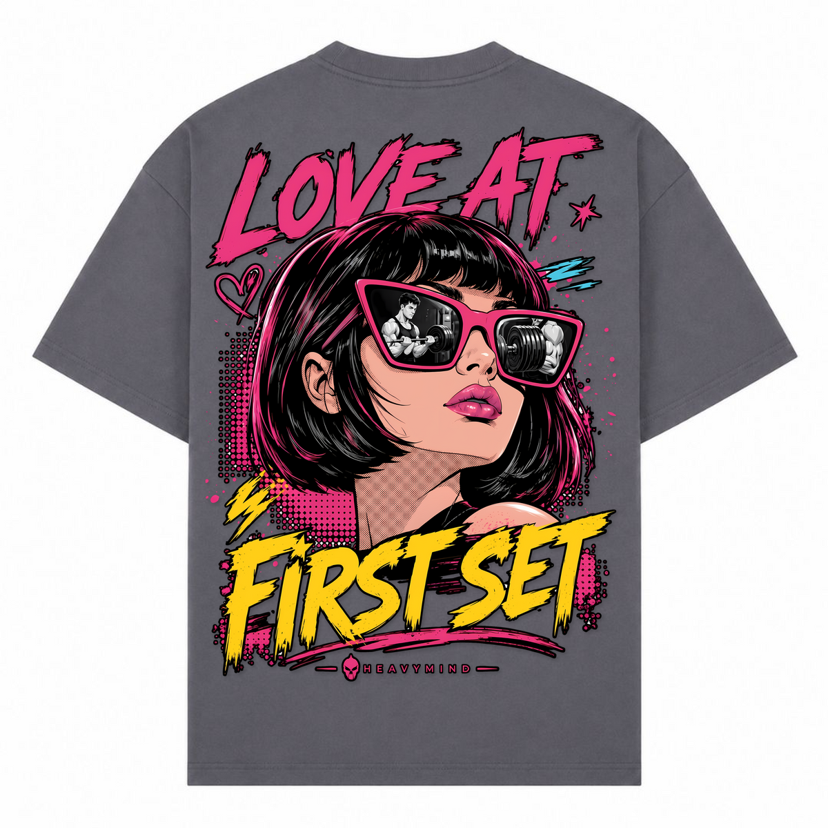 Love at First Set – Oversized Tee in Dark Grey, Rückansicht | Heavy Mind