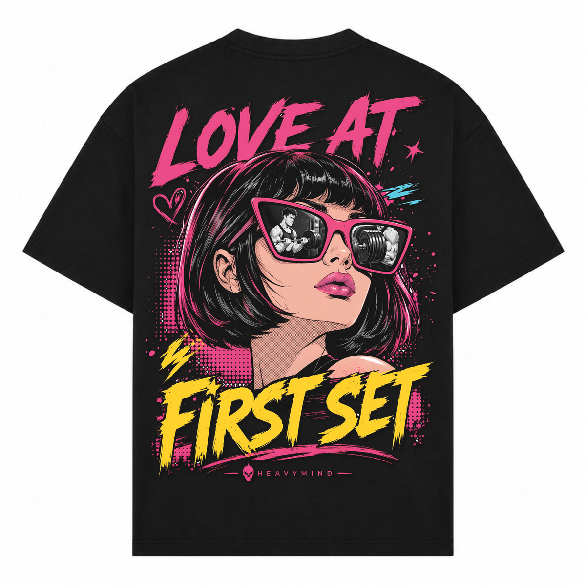 Love at First Set – Oversized Tee in Schwarz, Rückansicht | Heavy Mind