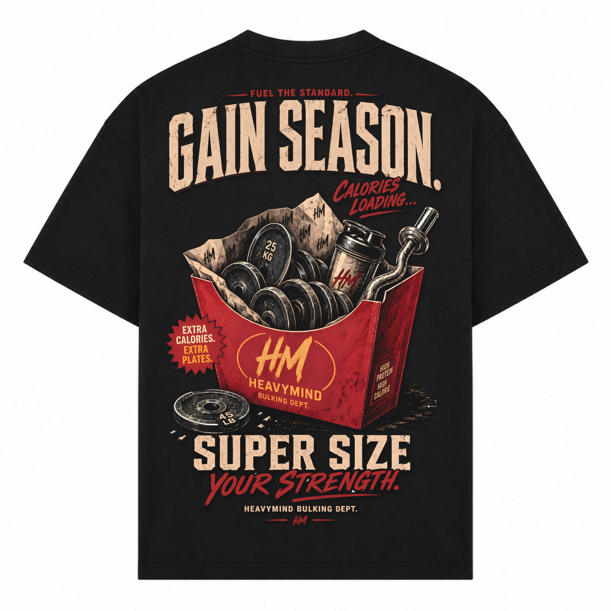 Gain Season – Super Size Your Strength – Oversized Tee in Schwarz, Rückansicht | Heavy Mind