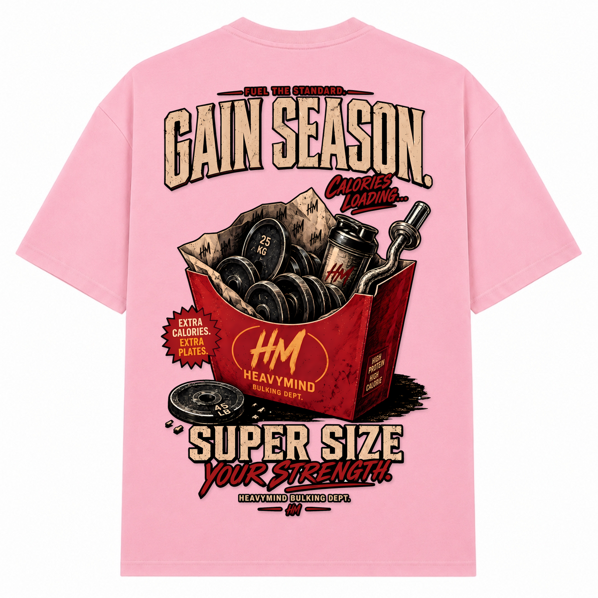Gain Season – Super Size Your Strength – Oversized Tee in Soft Pink, Rückansicht | Heavy Mind