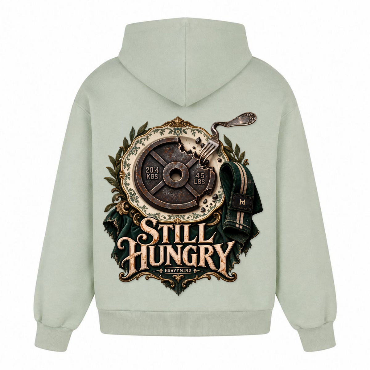 Still Hungry – Heavy Oversized Hoodie in Light Asphalt, Rückansicht | Heavy Mind