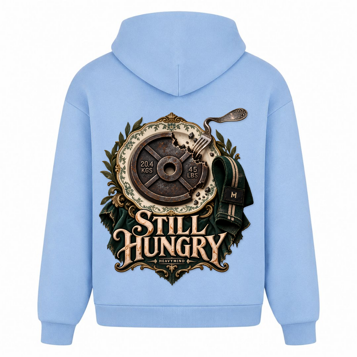 Still Hungry – Heavy Oversized Hoodie in Powder Blue, Rückansicht | Heavy Mind