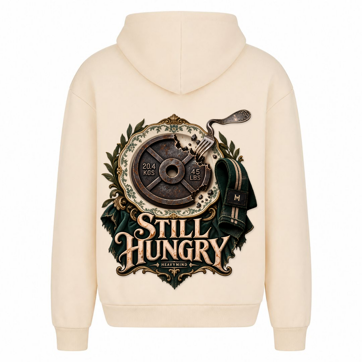 Still Hungry – Heavy Oversized Hoodie in White Sand, Rückansicht | Heavy Mind