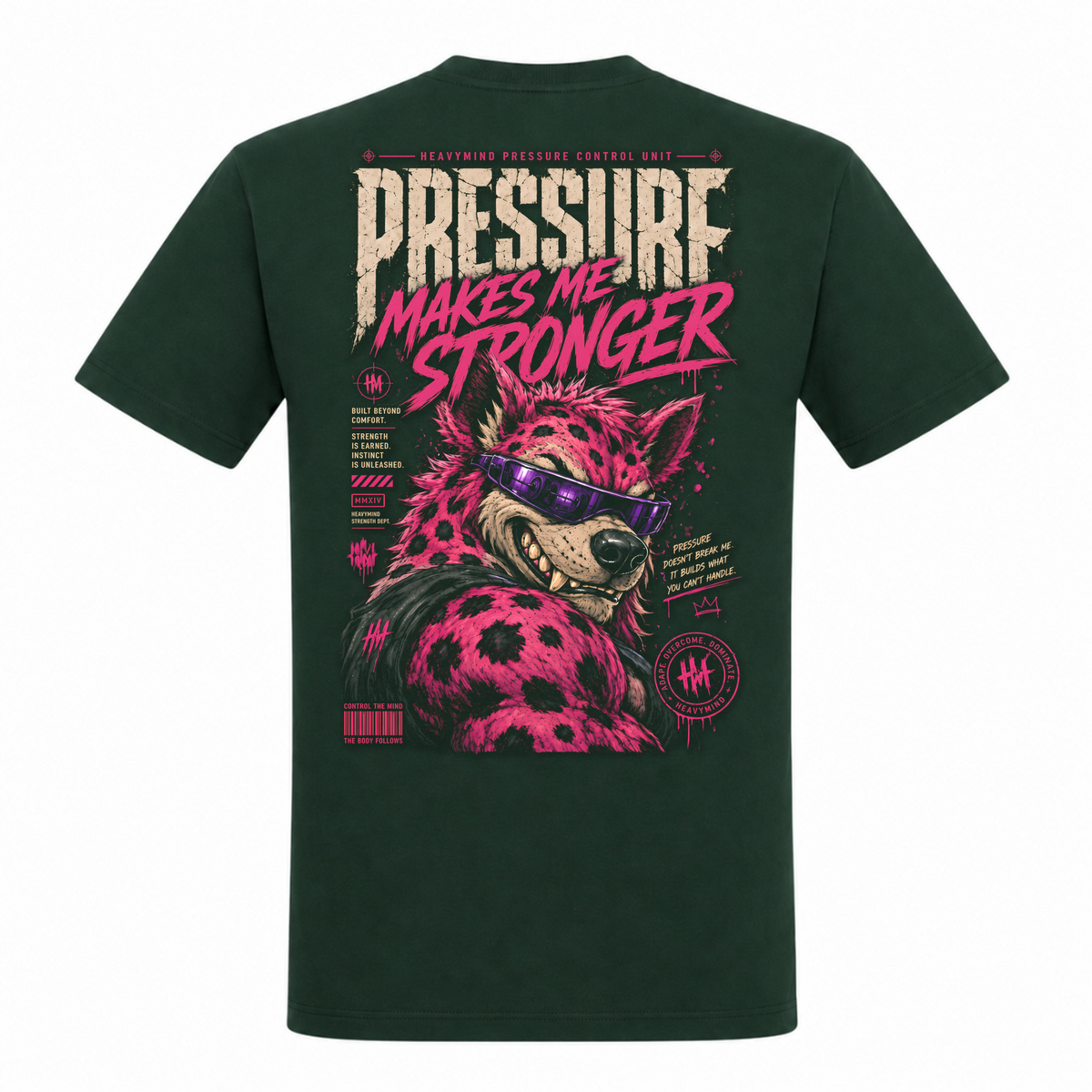 Pressure Makes Me Stronger – Heavy Shirt in Bottle Green, Rückansicht | Heavy Mind