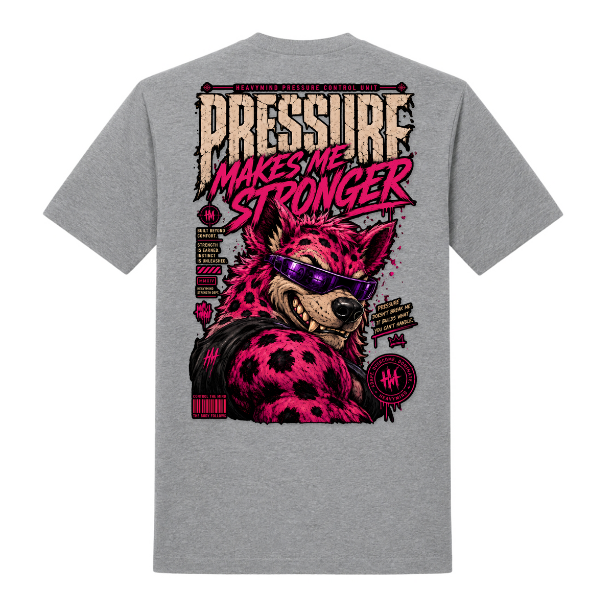 Pressure Makes Me Stronger – Heavy Shirt in Grey Melange, Rückansicht | Heavy Mind