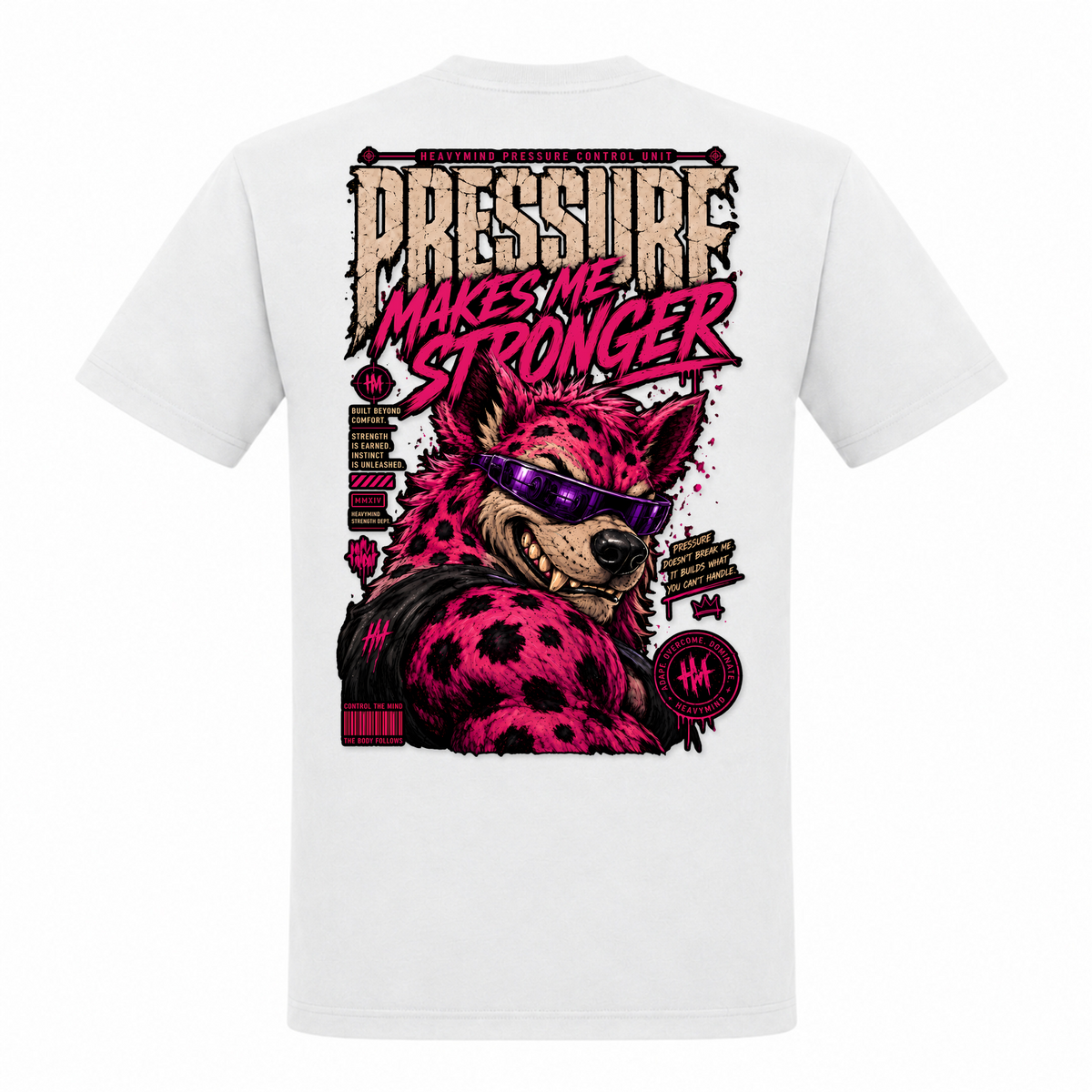 Pressure Makes Me Stronger – Heavy Shirt in Weiß, Rückansicht | Heavy Mind