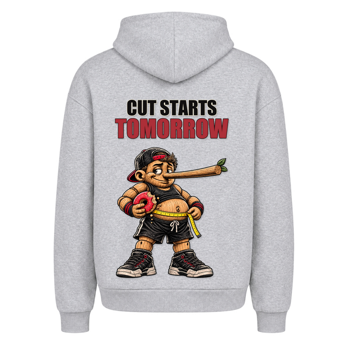Cut Starts Tomorrow – Heavy Oversized Hoodie in Heather Grey, Rückansicht | Heavy Mind