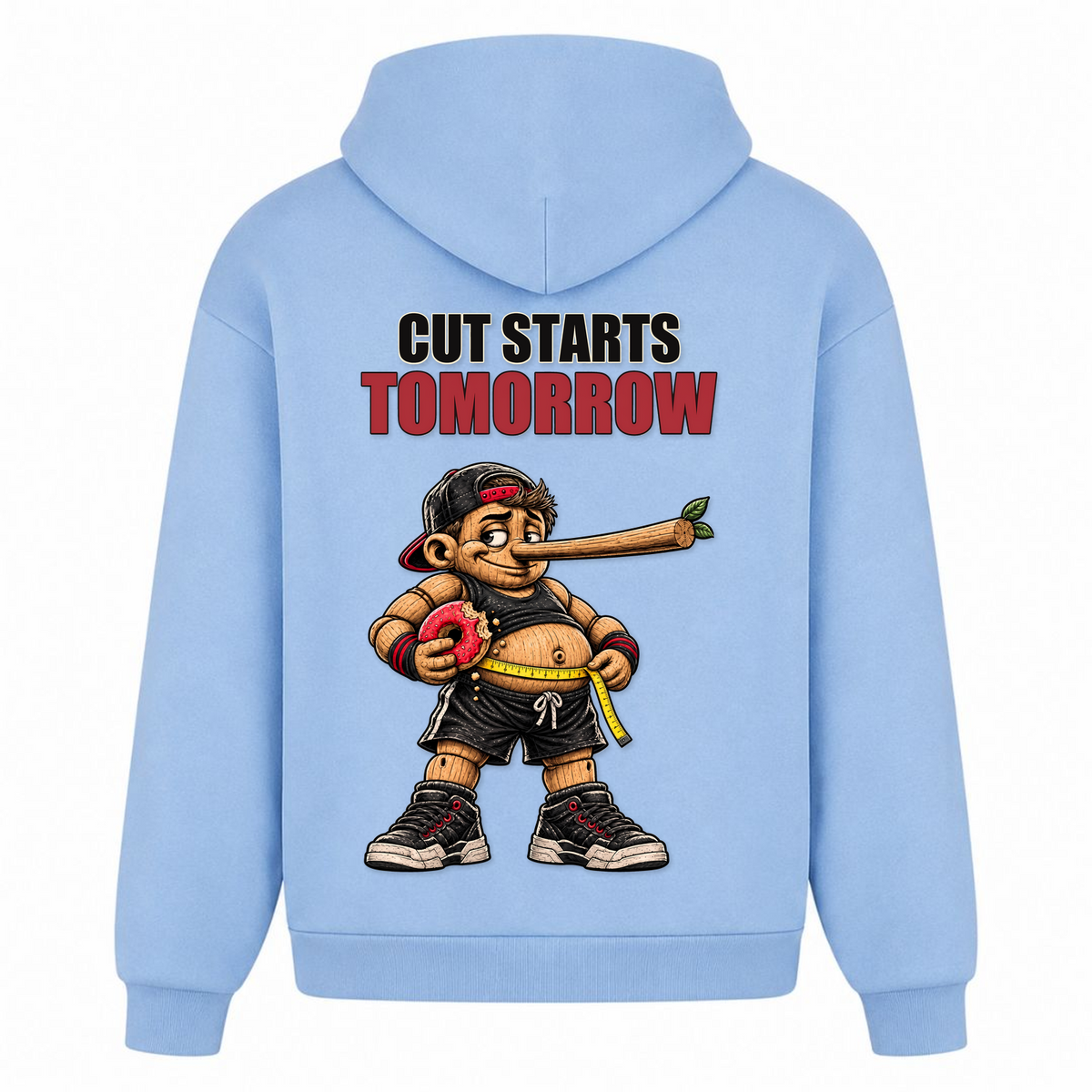 Cut Starts Tomorrow – Heavy Oversized Hoodie in Powder Blue, Rückansicht | Heavy Mind
