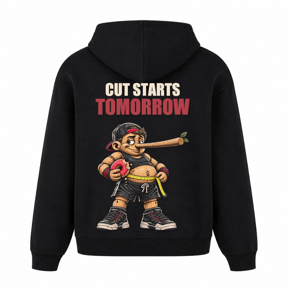Cut Starts Tomorrow – Heavy Oversized Hoodie in Schwarz, Rückansicht | Heavy Mind