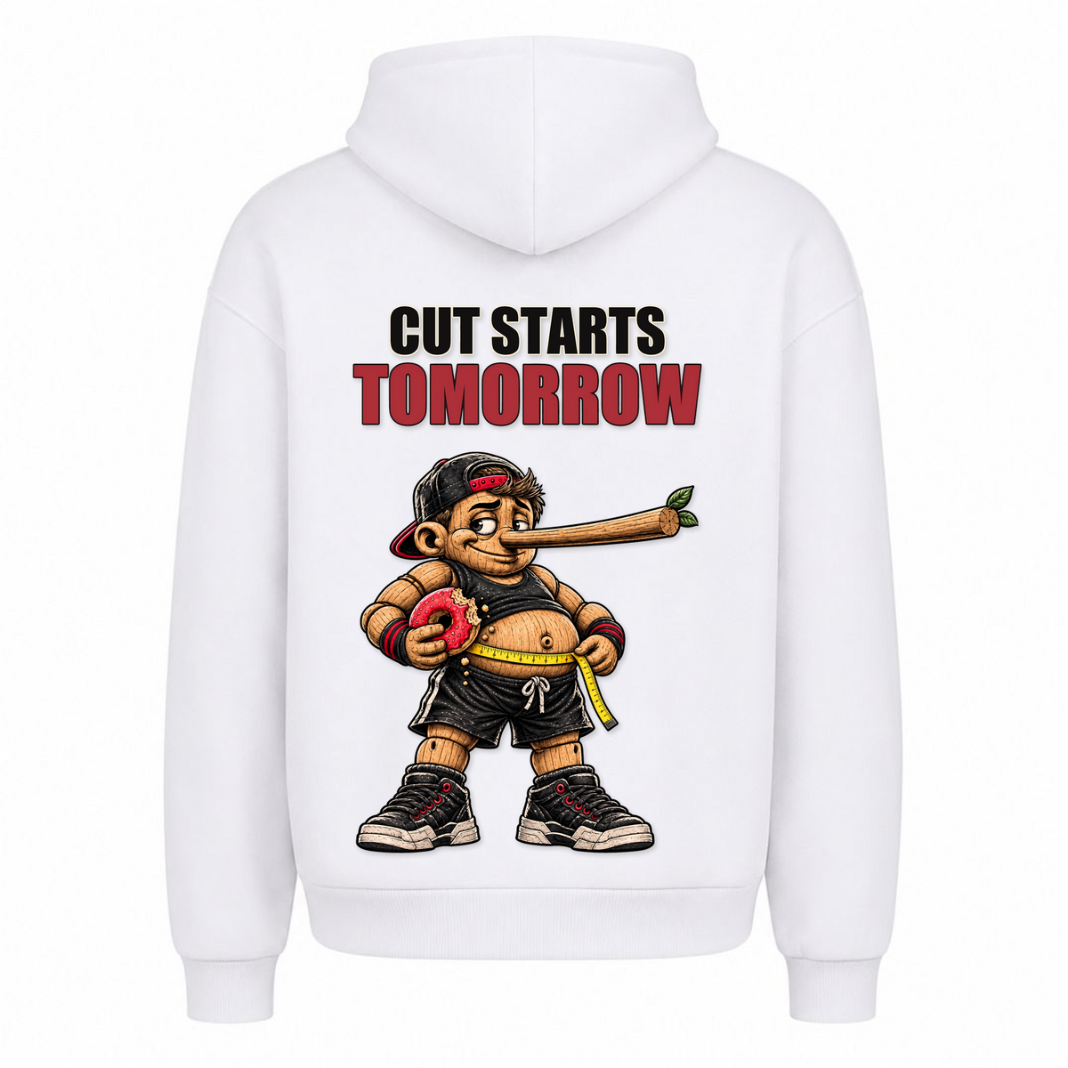 Cut Starts Tomorrow – Heavy Oversized Hoodie in Weiß, Rückansicht | Heavy Mind