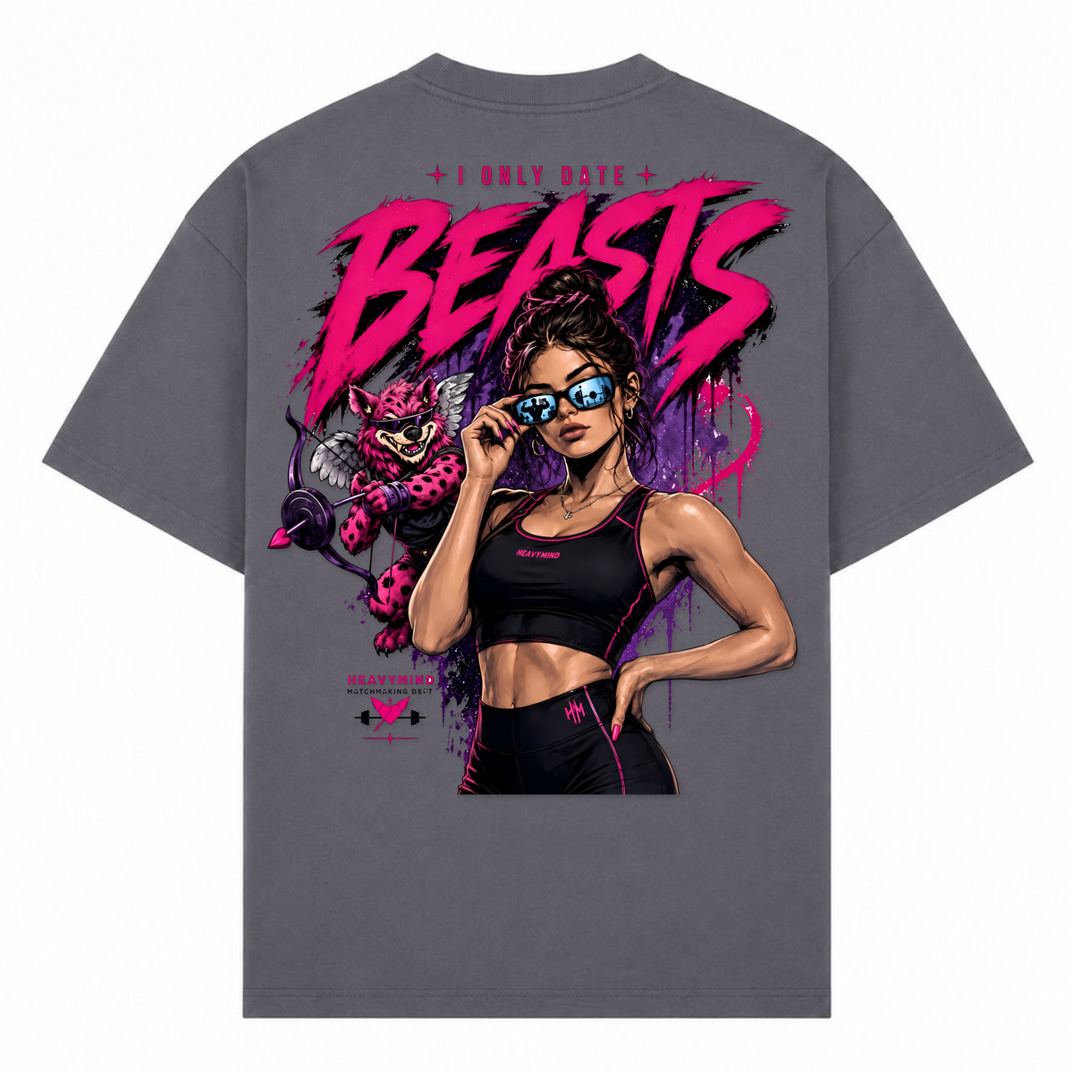 I Only Date Beasts – Oversized Tee in Dark Grey, Rückansicht | Heavy Mind