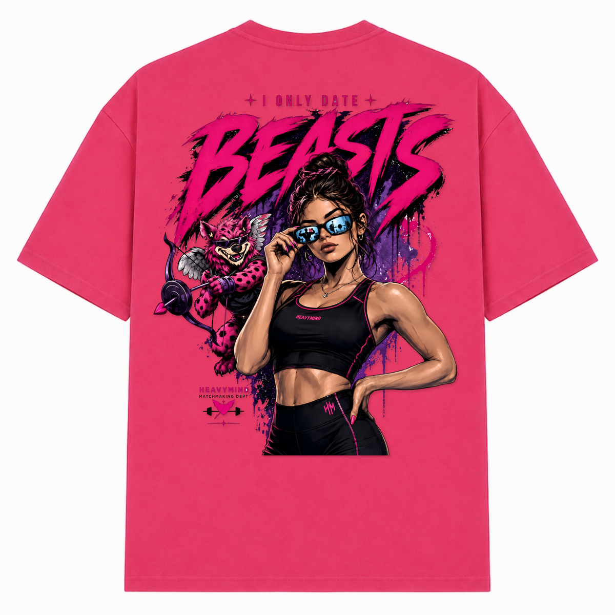 I Only Date Beasts – Oversized Tee in Hibiskus Pink, Rückansicht | Heavy Mind