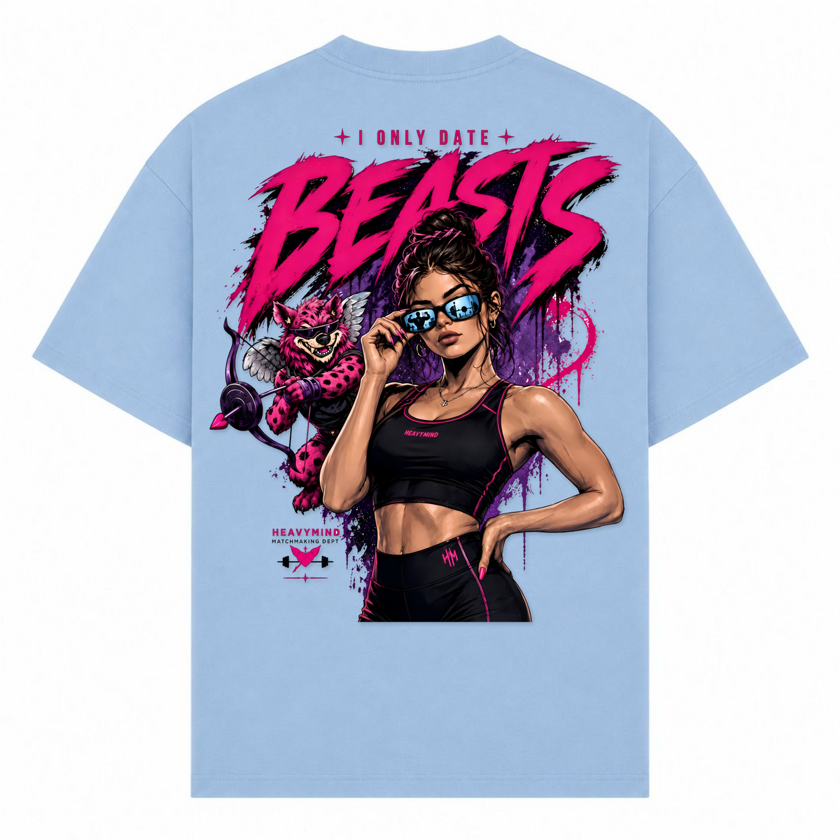 I Only Date Beasts – Oversized Tee in Powder Blue, Rückansicht | Heavy Mind