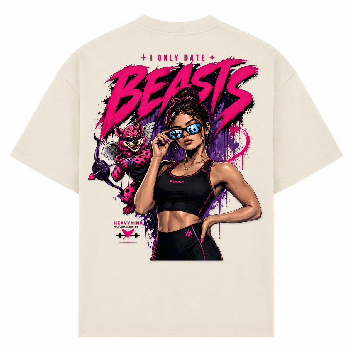 I Only Date Beasts – Oversized Tee in Sand, Rückansicht | Heavy Mind