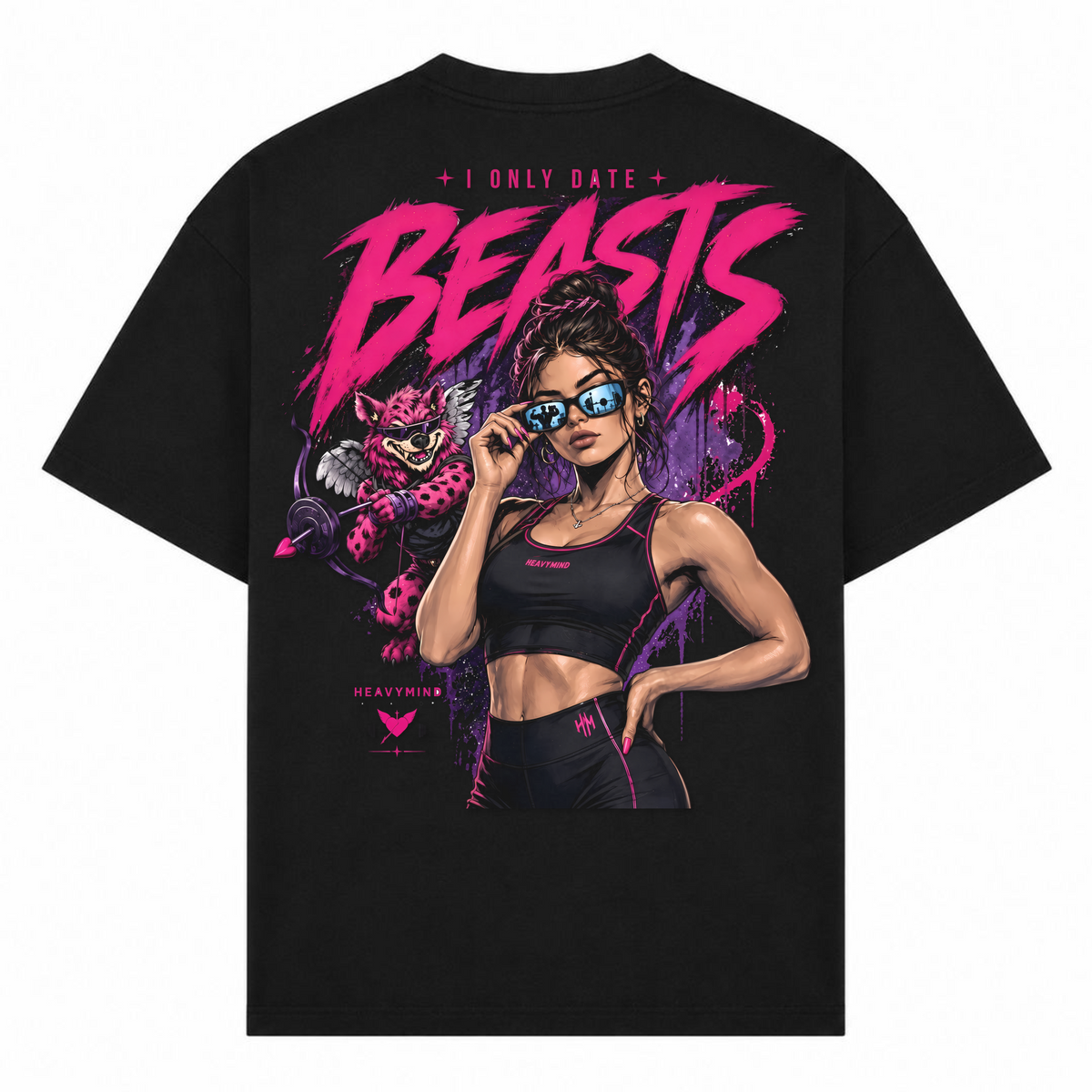 I Only Date Beasts – Oversized Tee in Schwarz, Rückansicht | Heavy Mind