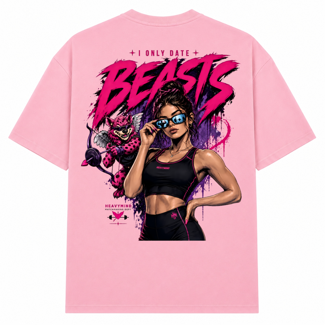 I Only Date Beasts – Oversized Tee in Soft Pink, Rückansicht | Heavy Mind