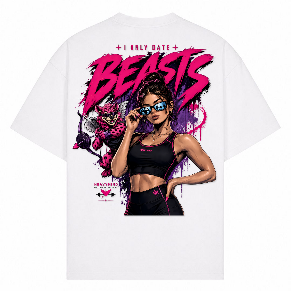 I Only Date Beasts – Oversized Tee in Weiß, Rückansicht | Heavy Mind
