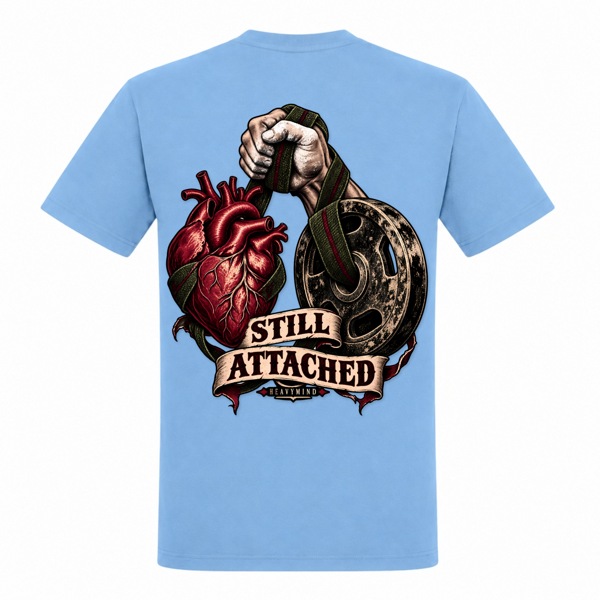 Still Attached – Heavy Shirt in Sky Blue, Rückansicht | Heavy Mind