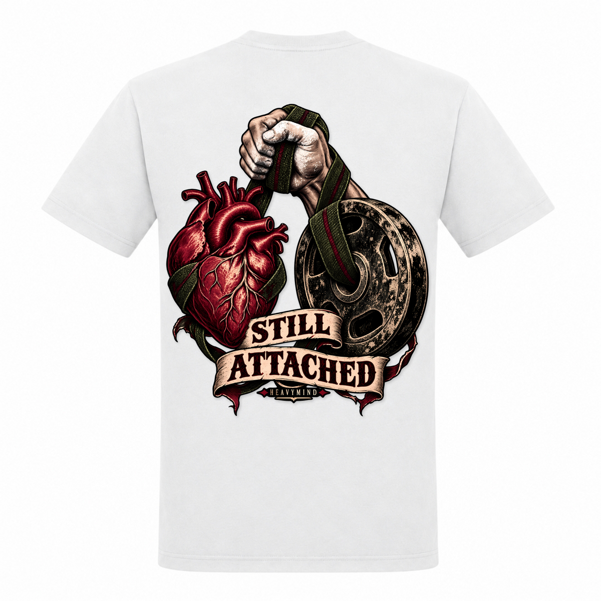 Still Attached – Heavy Shirt in Weiß, Rückansicht | Heavy Mind